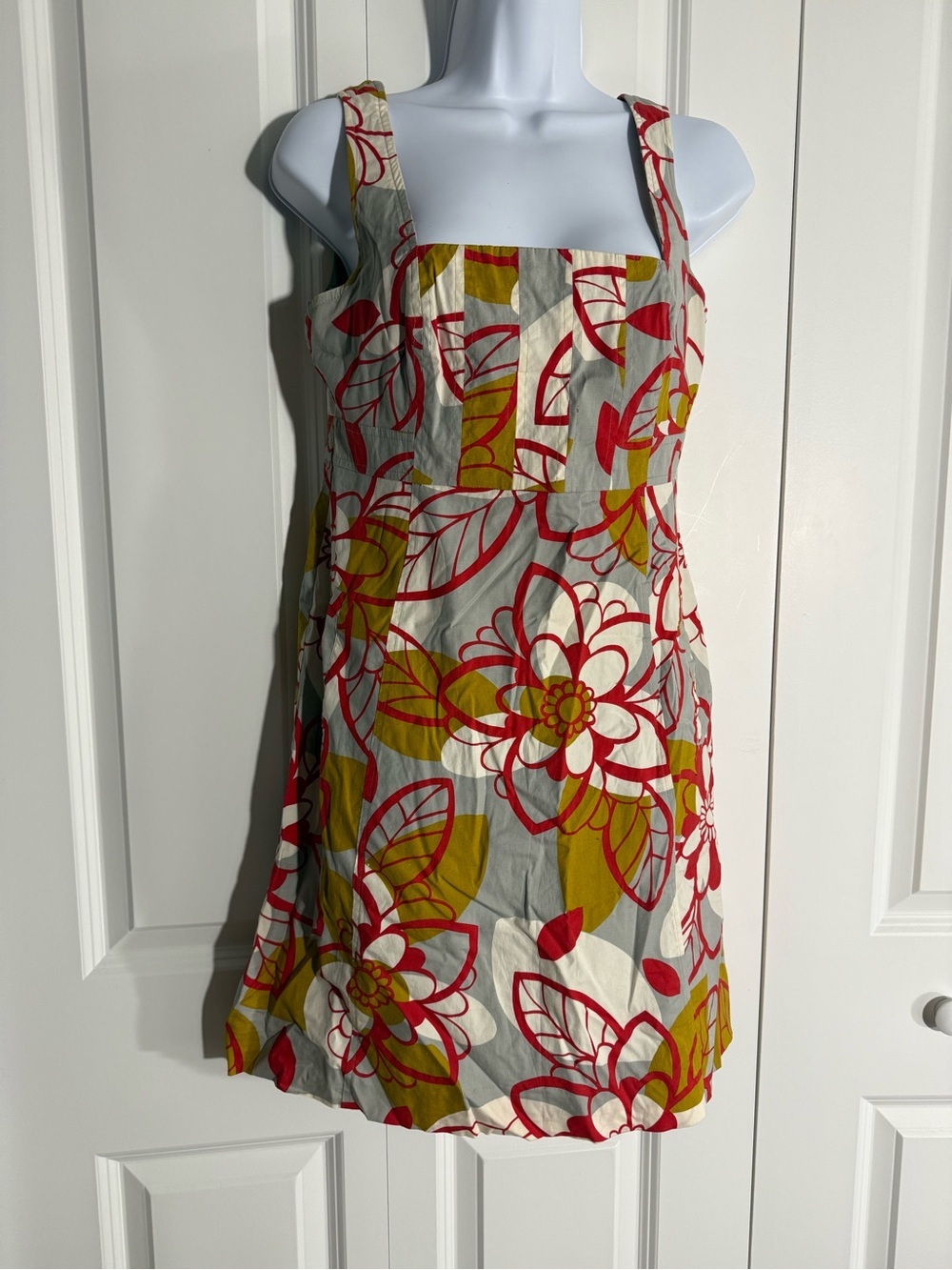 Maeve Floral Square-Neck Mini Dress in Red, Yellow & Gray